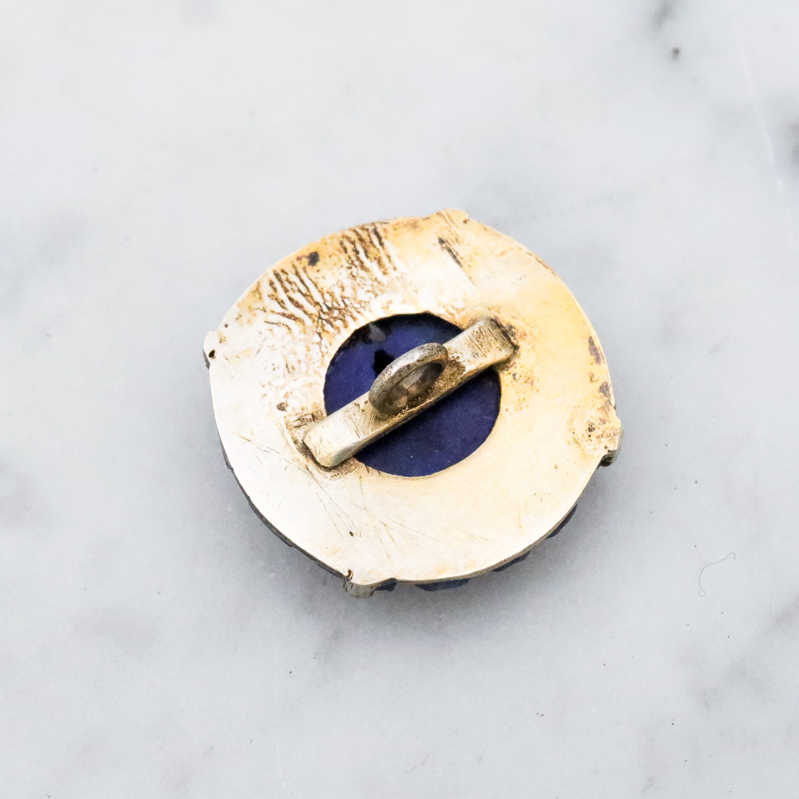 Antique Art Deco Chinese carved lapis silver button